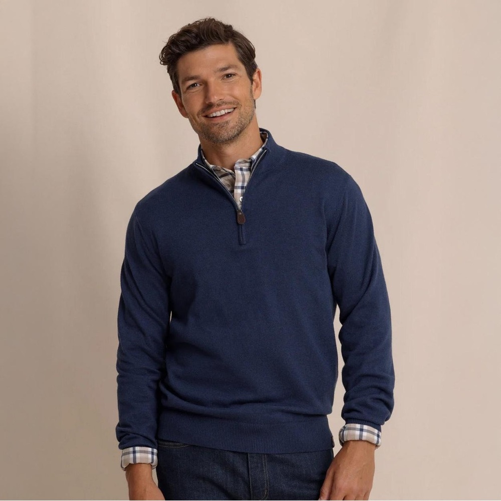 Southern Tide Whitehaven Heather Quarter Zip Sweater Dress Blue (Navy)